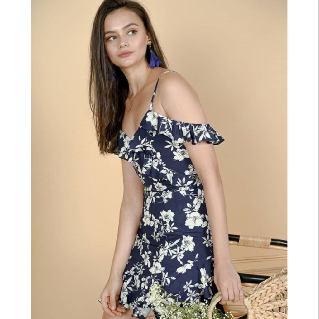 navy and cream floral dress