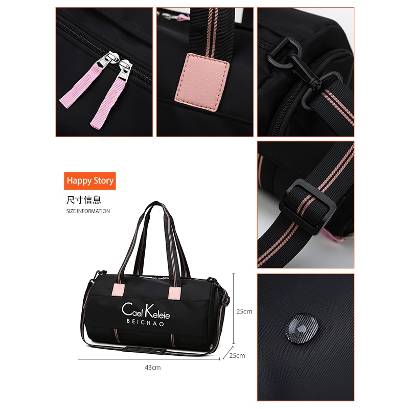Korean Women Sweet Travel Duffel Bag Hand Carry Fashion Large Capacity Luggage Duffle Bag Printed Clothing Storage Weekender Bag Cute Trolley Cabin Bag Waterproof Gym Bag For crossbody shoulder Dry Wet Item Separation With Shoe Storage