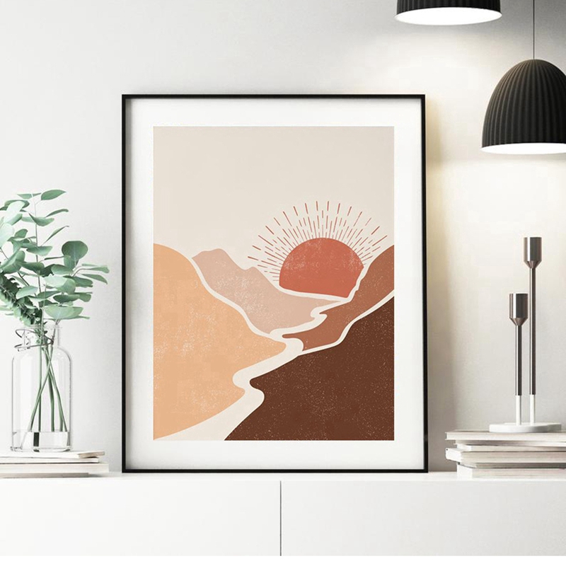 Burnt Orange Abstract Print Sun Mountains Landscape Poster Modern Boho Wall Art Canvas Painting Nordic Picture Living Room Decor Ee Singapore - Burnt Orange Canvas Wall Decor