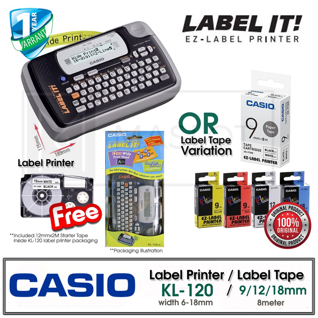 Casio EZLabel Printer (KL120) or Label Tape Selection (if select tape only, it will not