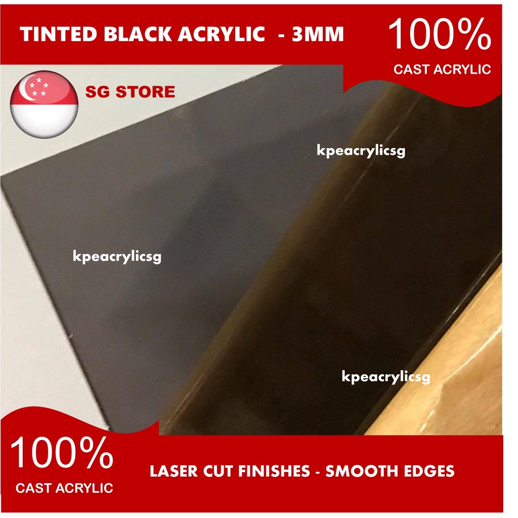 [Ready Stock] Tinted Black Acrylic Sheet Plexiglass 3mm thick A3