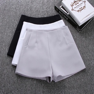 Hanyu Women Cotton Solid Color Short Pants High Swait Thin Pants A-line Slim Loose Wide Legs Shorts