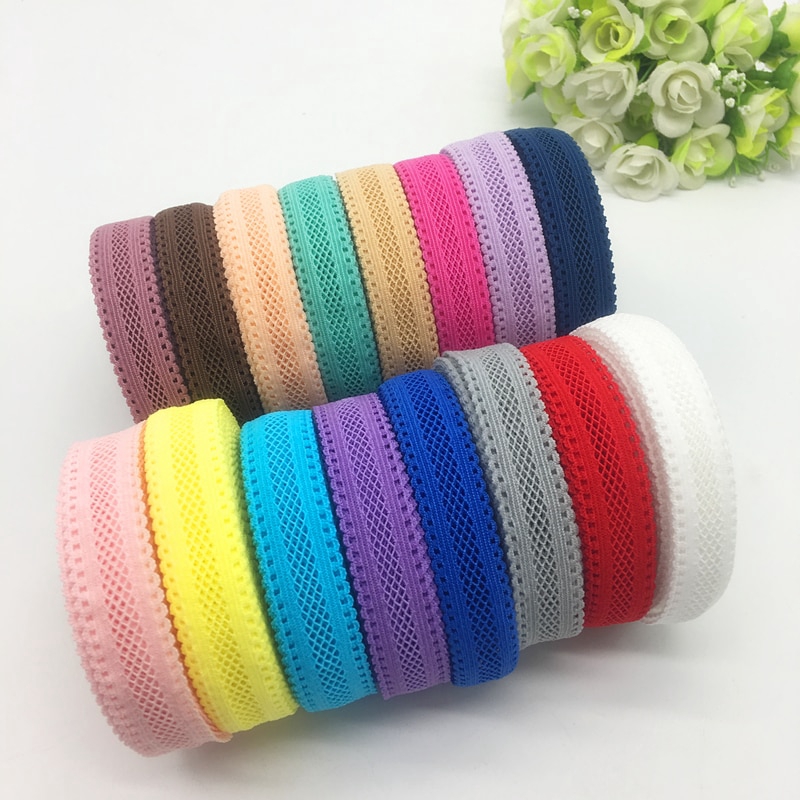 5Yards/lot 5/8" 15mm Elastic Ribbon Multirole Bilateral Lace Grid Fold
