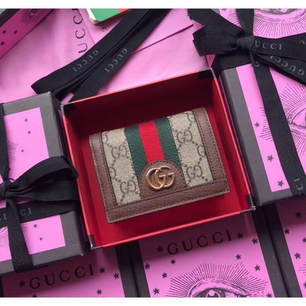 GUCCI Short Clip Gucci Casual Clutch Double G Red and Green Braided Belt PVC Anti-scratch Wallet ...