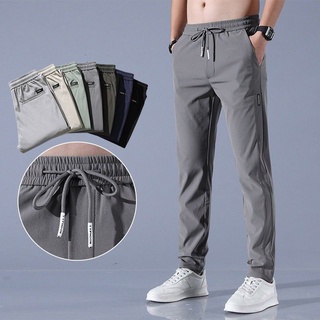 Image of Jogger Pants Men Summer Ice Silk Thin Sports Pants Oversized Loose Straight Casual Pants Men S Long Pants