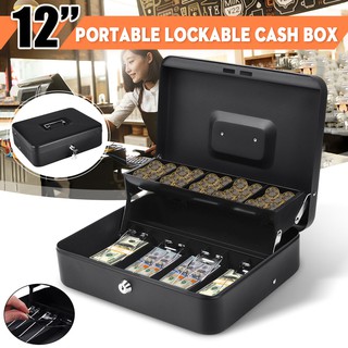 【High Quality】 Security Lockable Cash Box Portable Tiered Tray Money Drawer Safe Storage