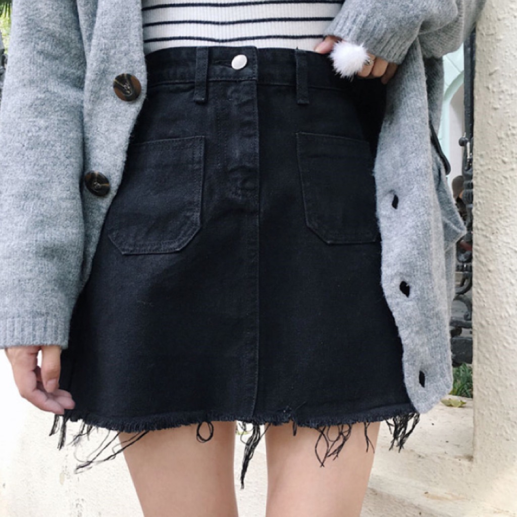 tumblr black denim ripped skirt | Shopee Singapore