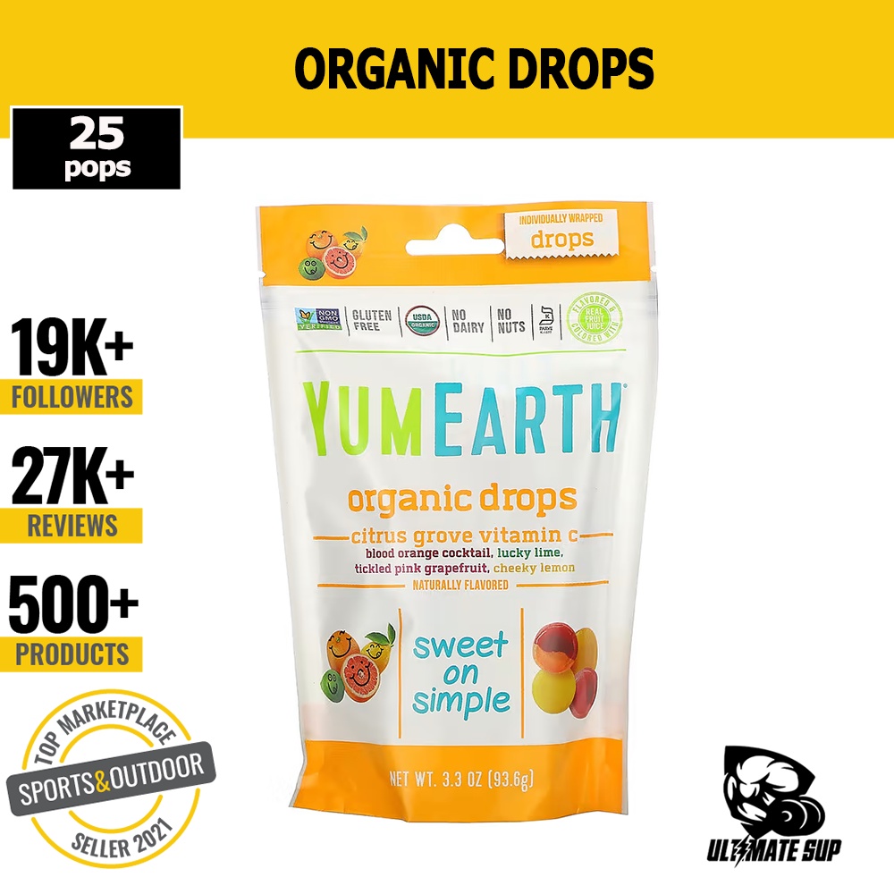YumEarth, Organic Vitamin C Drops, Citrus Grove, Anti Oxifruits, 25 30