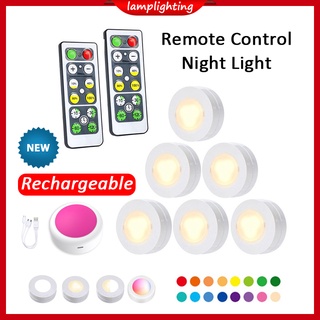 1/3/6pcs 16 Colors Remote Control LED Night Light RGB Wireless LED 3AAA Battery Powered Smart Puck Lights Closet Lights