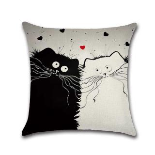 Black and White  Cat  Printed Cushion Cover Cotton Linen  