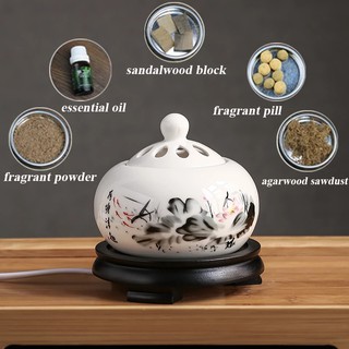 220V Timed Thermostat Electric Essential Oil Burner , Sandalwood/ Fragrance Powder /Pill Aroma Diffusers #0