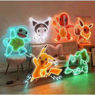 Pikachu,Charmander,,Sanrio kuromi,Pokemon,Bulbasaur, Umbreon Led Anime Neon Sign, Bedroom Game Room Living Room Deco