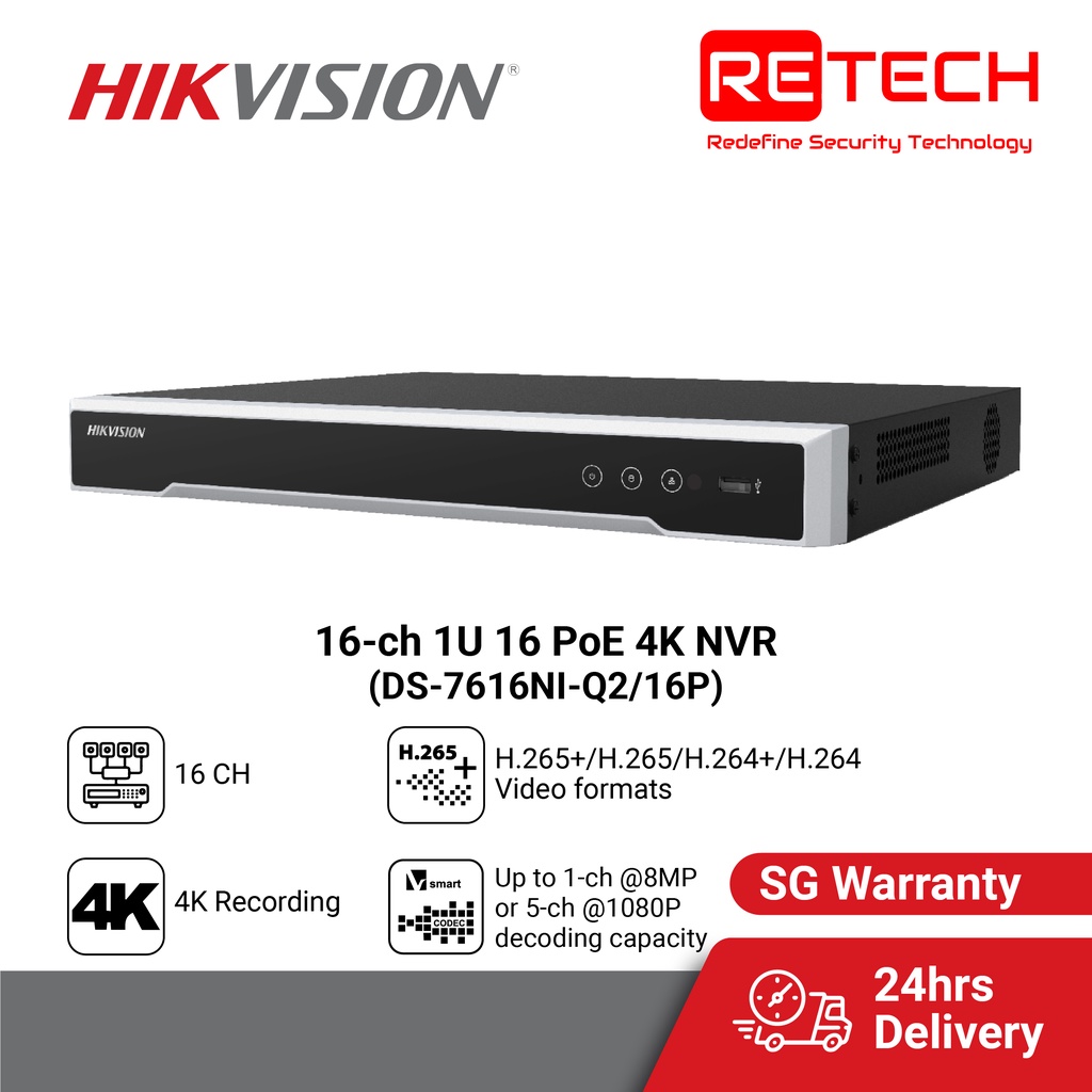 [Retech] HIKVISION 16CH NVR DS-7616NI-Q2/16P Network Video Recorder ...