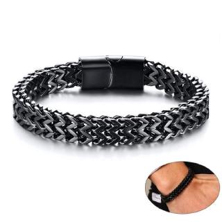 Image of Stylish Mens Double Wheat Chain Bracelet 8.5MM Stainless Steel Black Silver Color Punk 19/21cm