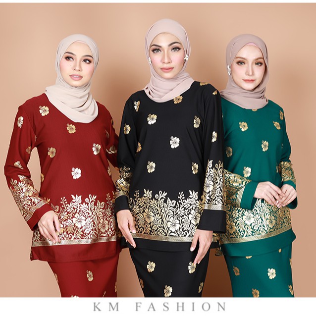 Snn Baju Kurung Ala Sari Marsilla Hibiscus Baju Kurung K29192 Baju Kurung Sari Kurung Moden Shopee Singapore