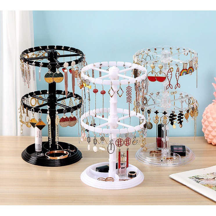 2-Tier Round Rotating Necklace Earring Jewelry Display Stand Rack 