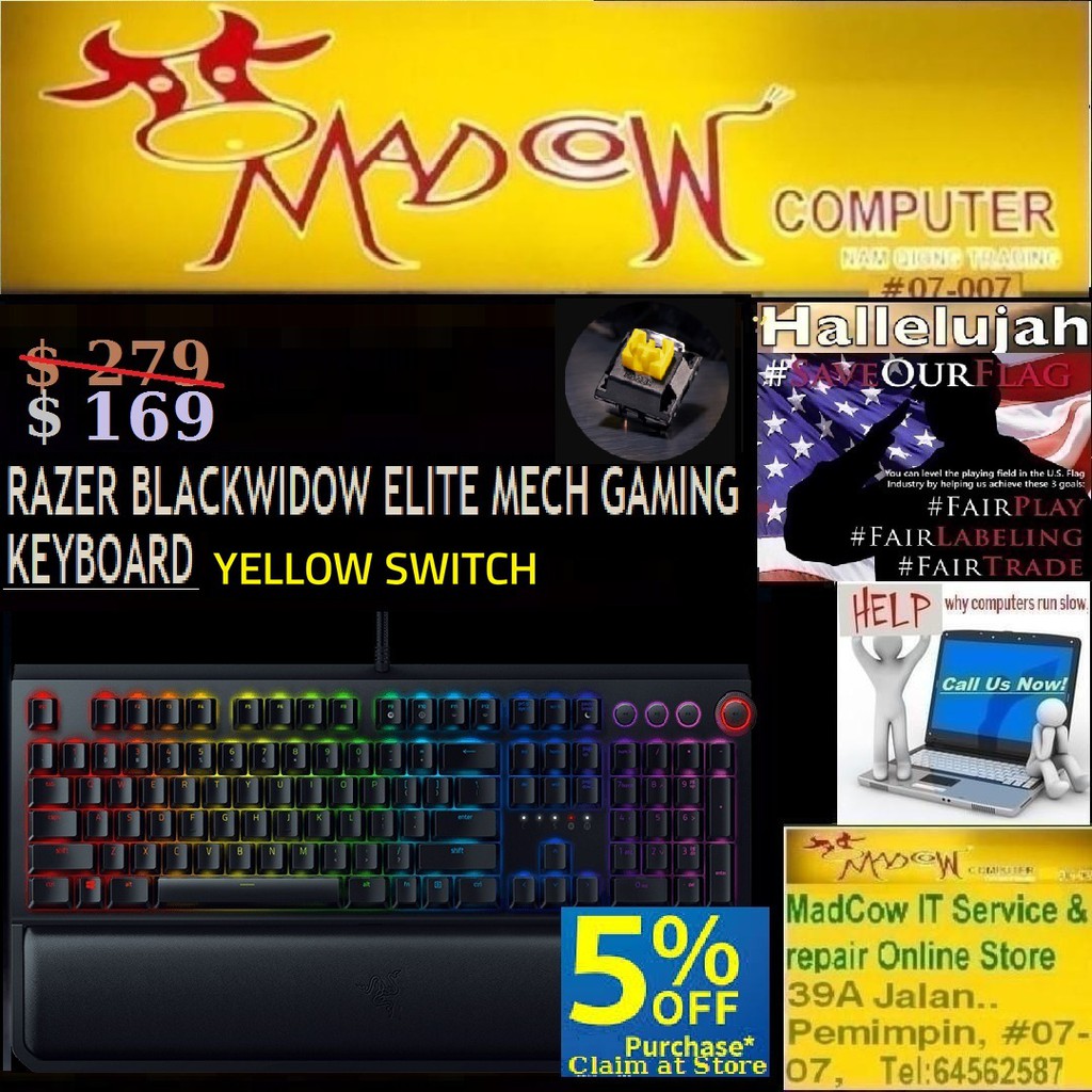 Razer Blackwidow Elite Yellow Switch 2y 11 10 Big Sales Offer Till 31 Nov 2020 Shopee Singapore