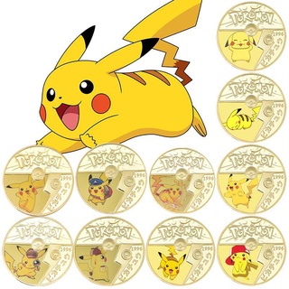 Brand New Style Pikachu Pokémon Merchandise Cartoon Anime Figure Gift Commemorative Coin Golden Metal Medal