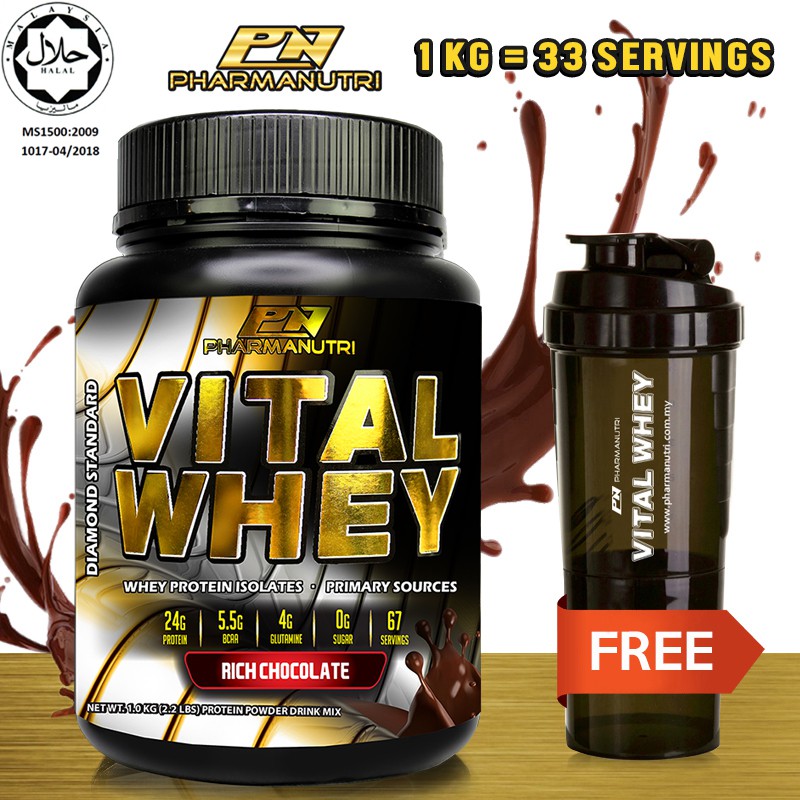 Vital Whey Isolate Halal 1KG 24G Protein+Fre Shaker vs Optimum