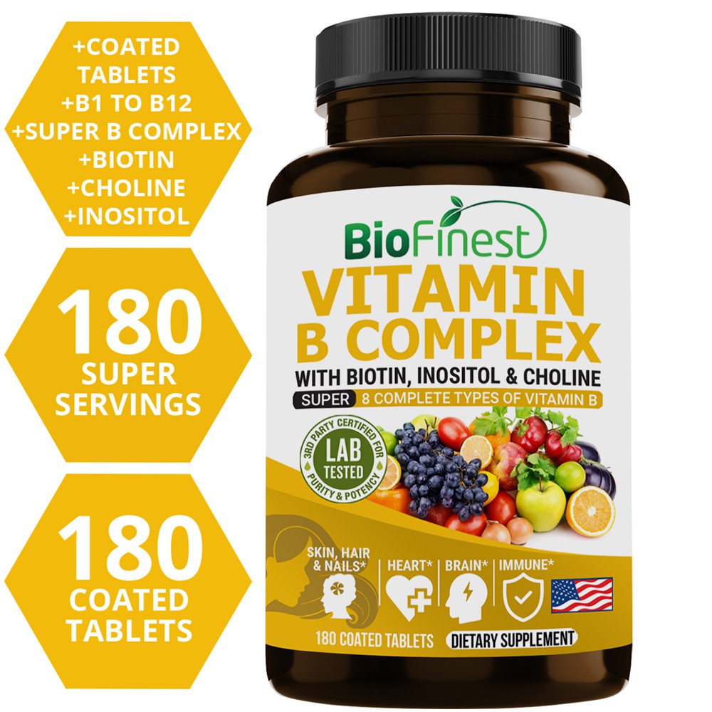 Biofinest Vitamin B Complex - B1 B2 B3 B5 B6 B7 B9 B12 Biotin Inositol ...