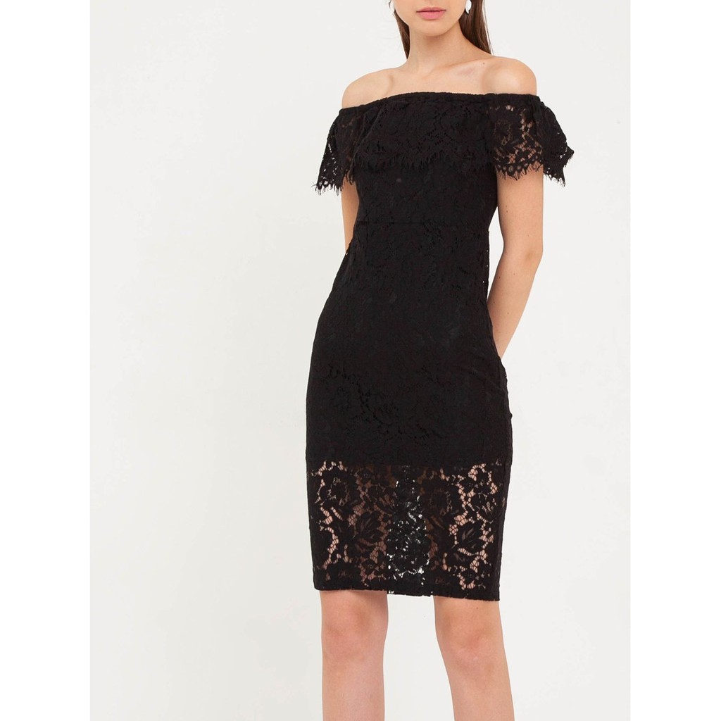 black lace off the shoulder dress