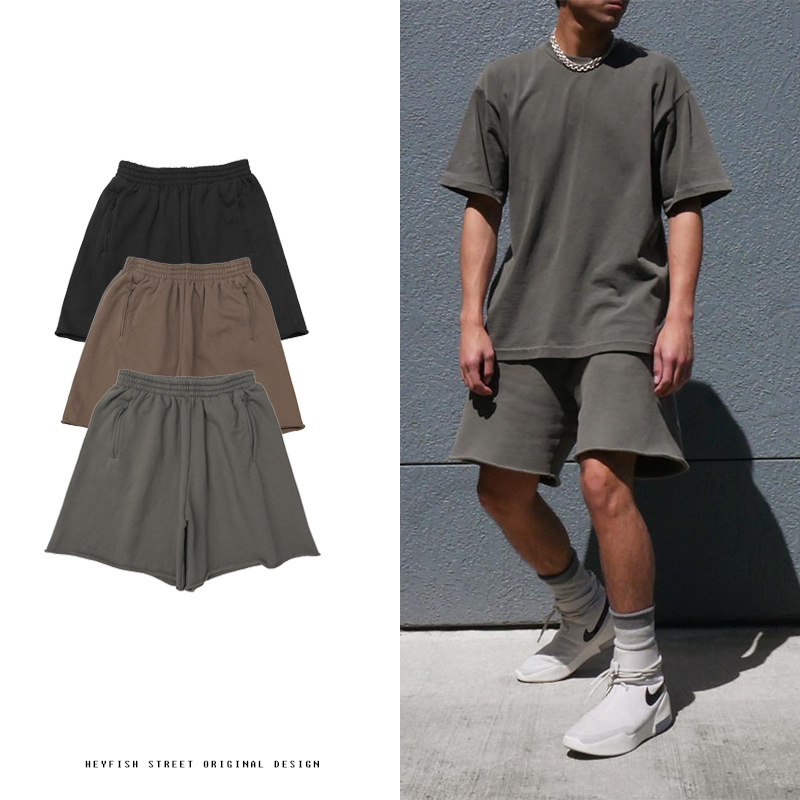 The correct version of YEEZY SEASON 6 KANYE high street basic west raw edge  distressed shorts five-point pants | Shopee Singapore