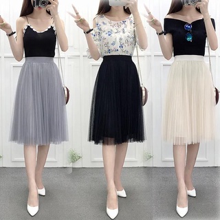 Tulle Black Mesh dress Elastic Waist High Quality Fashion Women's Layers Short Dress Midi Skirt