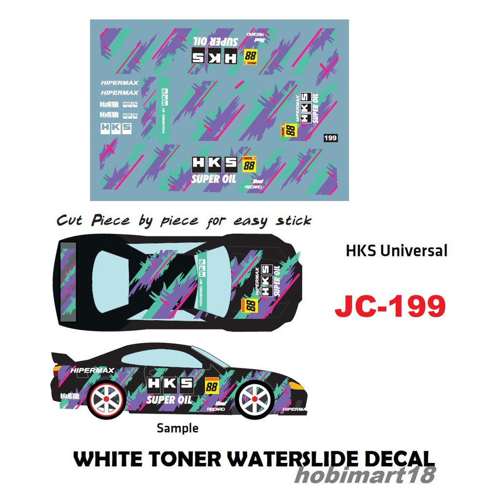 WT199 White Toner Waterslide Decals > NISSAN LIGHT 1>For Custom 1:64 Hot Wheels 