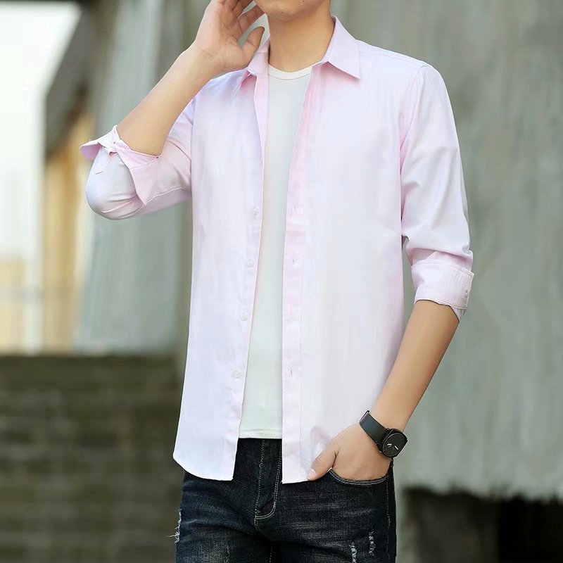 Men s Plain Blouse  Formal Shirt  Long Sleeve Cotton  