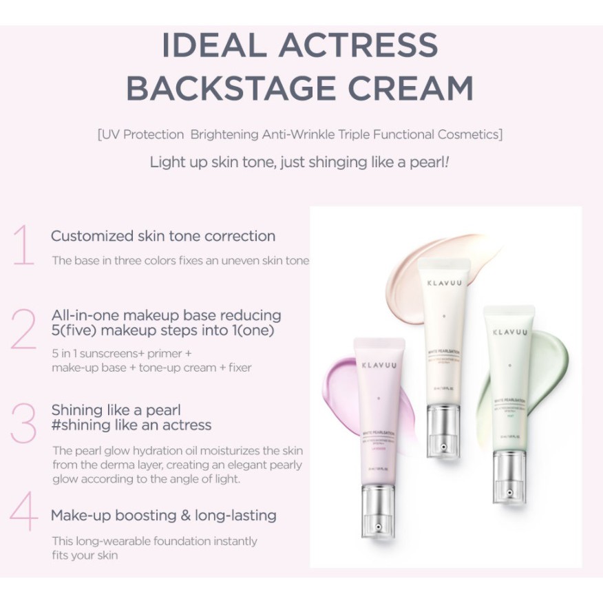 KLAVUU]SPECIAL SET 10ml 30ml????KOREA BRAND????WHITE PEARLSATION IDEAL ACTRESS  BACKSTAGE CREAM SPF30 PA++ KOREA cosmetics | Shopee Singapore