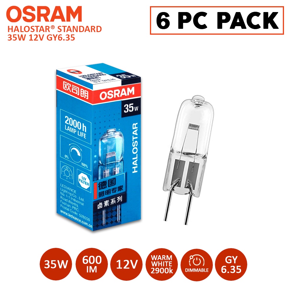 6 PC PACK | OSRAM HALOSTAR Standard 12V 35W GY 6.35 | 2 Pin | Warm ...