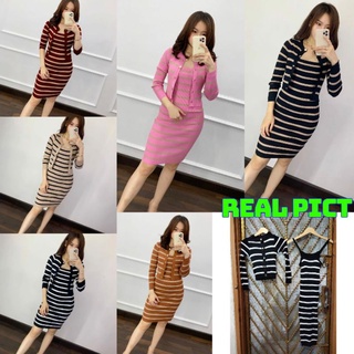 Pocket DRESS SET 2IN1 KNIT DRESS SET KNIT Suit KOREAN STYLE SN