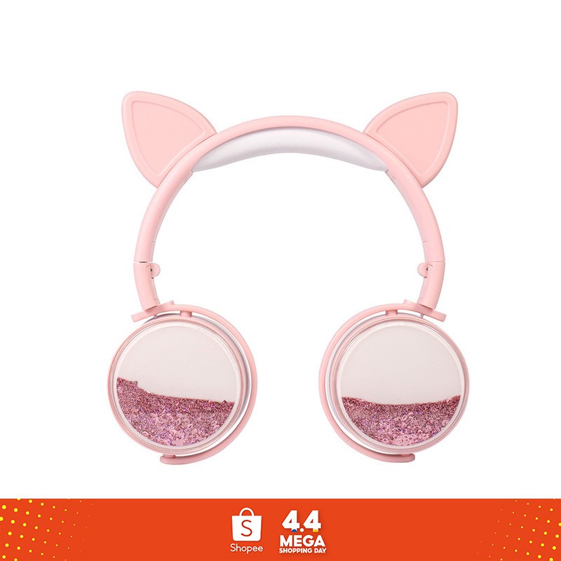New Cute Kawaii Cat Ear Wired Headphone Hourglass Glitter Style Women