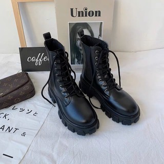Image of Boots 2020 Autumn Korean Style All-Match Thick-Soled Lace-Up Motorcycle Street Style Martin Short Women's Trendy Shoes