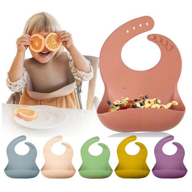 Silicone Baby Bib Adjustable Fit Waterproof For Kids Newborn Babies Feeding Tableware Bandana