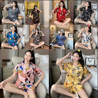 Image of 【READY STOCK】M-XXL Women Nightwear Short Sleeve Silk Sleepwear Pyjamas Set