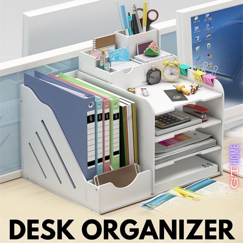 Desk Storage Organizer with A4 Paper Storage Tray / File Holder Storage ...