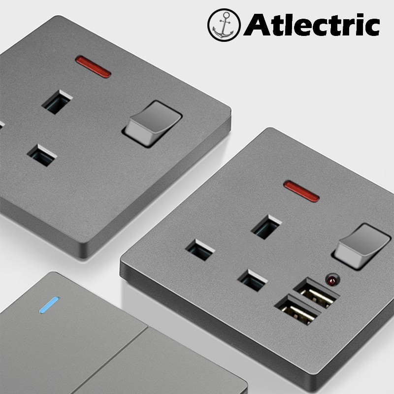 Atlectric UK Standard Power Socket Double Socket With Dual USB Charging