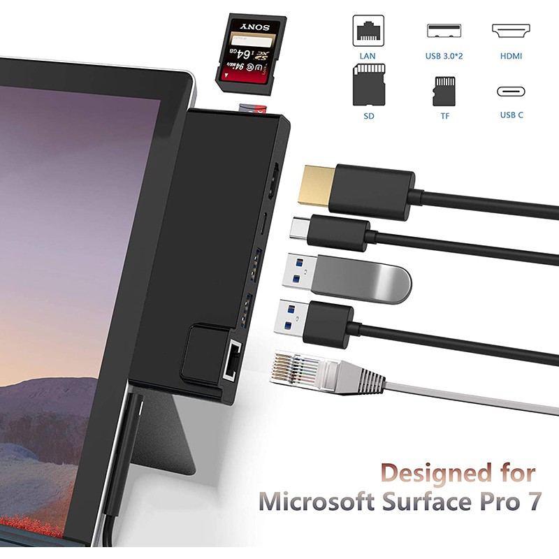Surface Pro 7 Hub Docking Station With 4k Hdmi Adapter 1000m Gigabit Ethernet Lan Usb C Pd Charging 2 Port Usb 3 0 Sd Tf Micro Sd Card Reader Converter Combo Adaptor For Microsoft Surface Pro 7