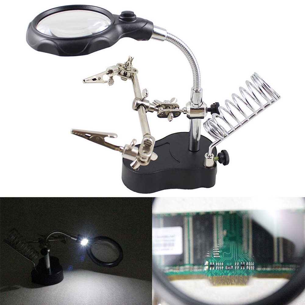 Magnifying Iron 3 LED Solder MagnifierEFUL Glass Soldering Stand Hand