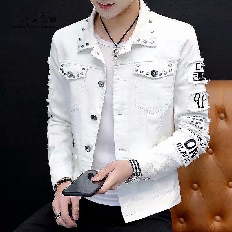 white jeans jacket for men