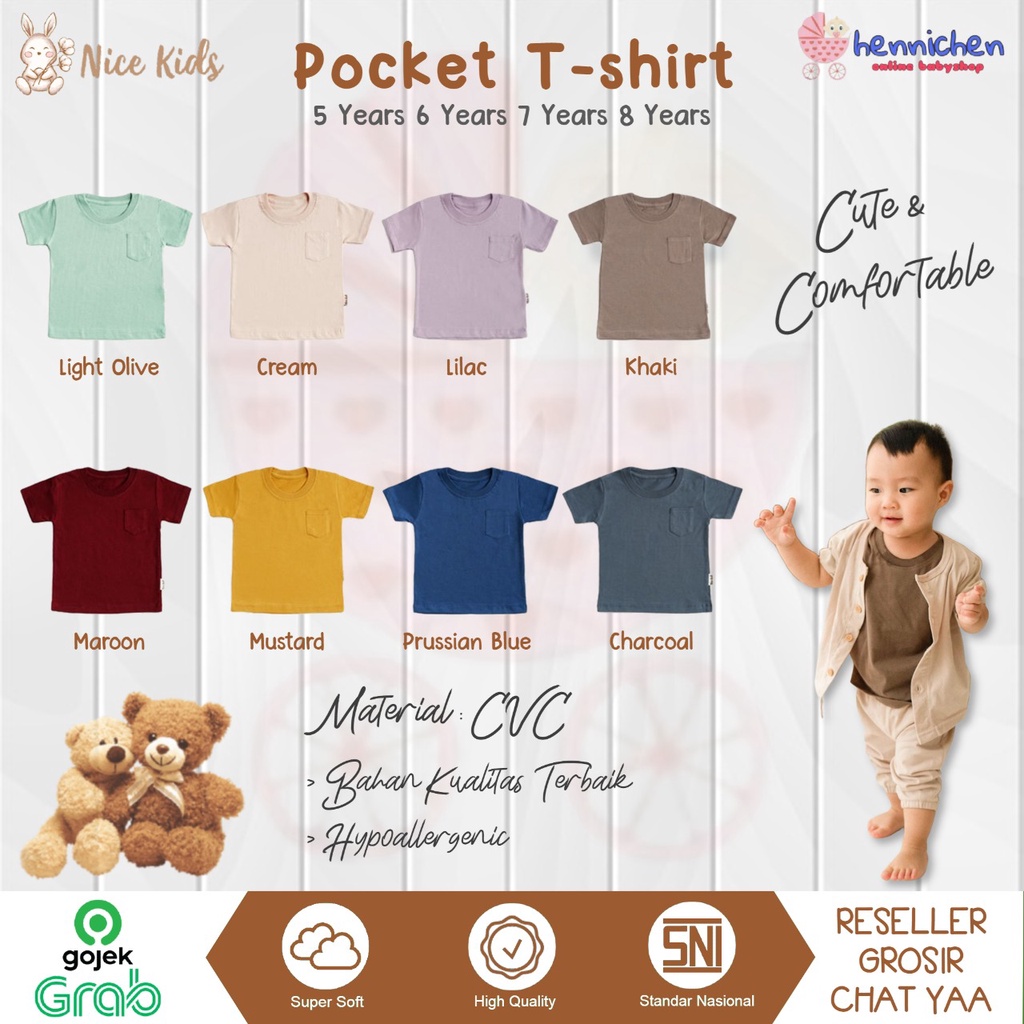 Nice Kids - Pocket Tee Kids Clothes Kids Tops T-Shirts Boys Girls 1-4 Years