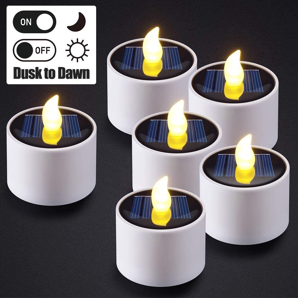 6pcs Solar Tea Lights, Waterproof Rechargeable LED Flameless Tealight