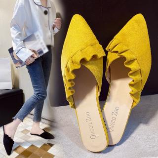 Image of Women's Mules Fashion Pointed Toe Flats Korean Style Half Shoes Suede