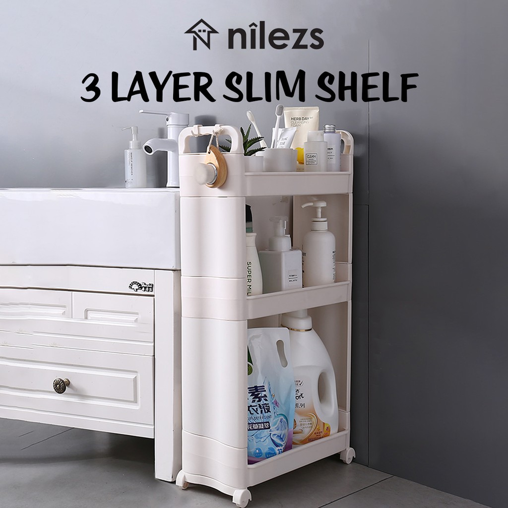 3 Layer Slim Shelf Rack Storage Organizer Bathroom Kitchen With Wheels Shopee Singapore