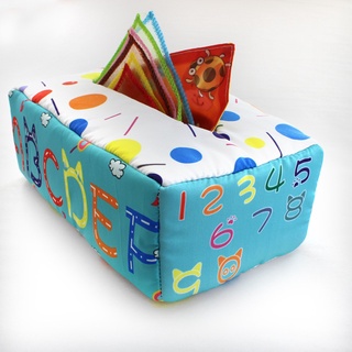 【SG】My First Baby Tissue Box Soft Stuffed High Contrast Crinkle Montessori Square Sensory Toys Juggling Rainbow Dance Sc #3