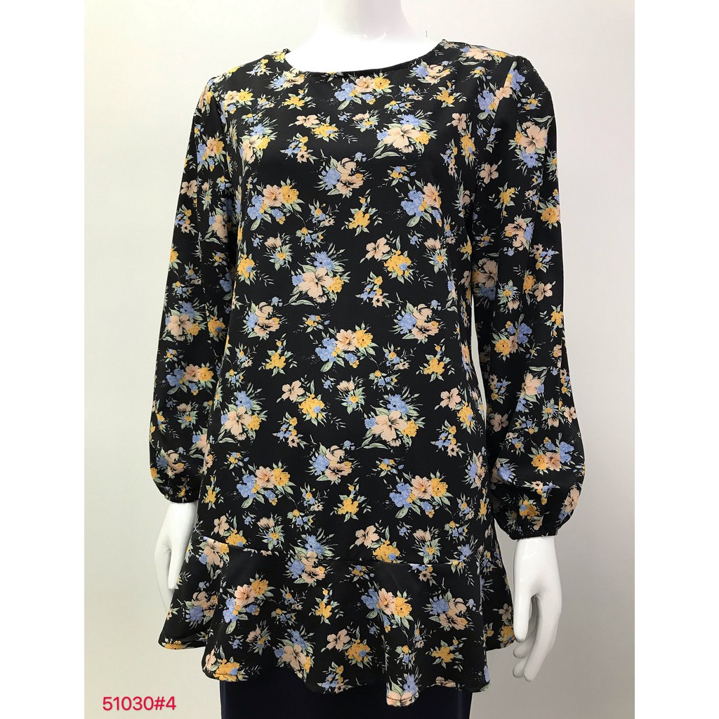 Shop Malaysia Nayla Z Baju Blouse Flora Design Long Sleeve Lengan Panjang Material Cotton Stretchable 51030 Shopee Singapore