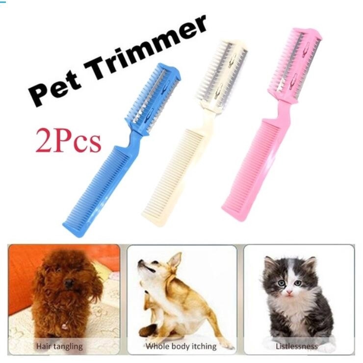 2Pcs/Set Cat Brush Dog Scissor Grooming Comb Pet Hair Trimming Razor