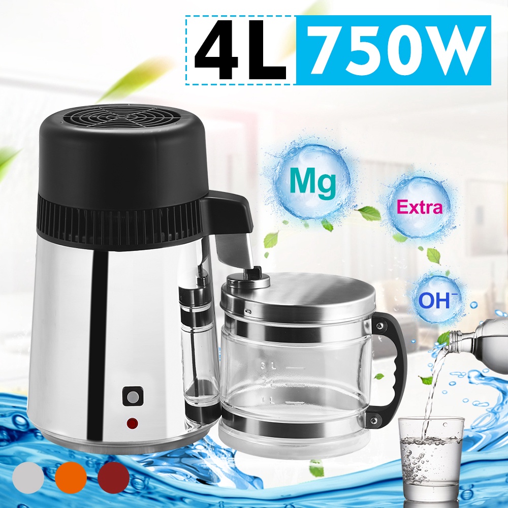 750W 4L Stainless Steel Water Distiller Distilling Pure Water Purifier ...