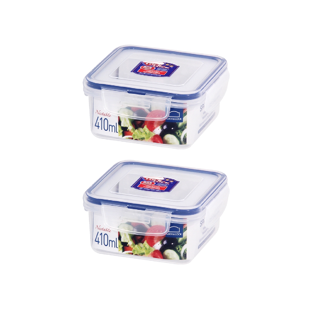 Lock & Lock Nestable Square Food Container 410Ml 2 Pcs (HPL977x2